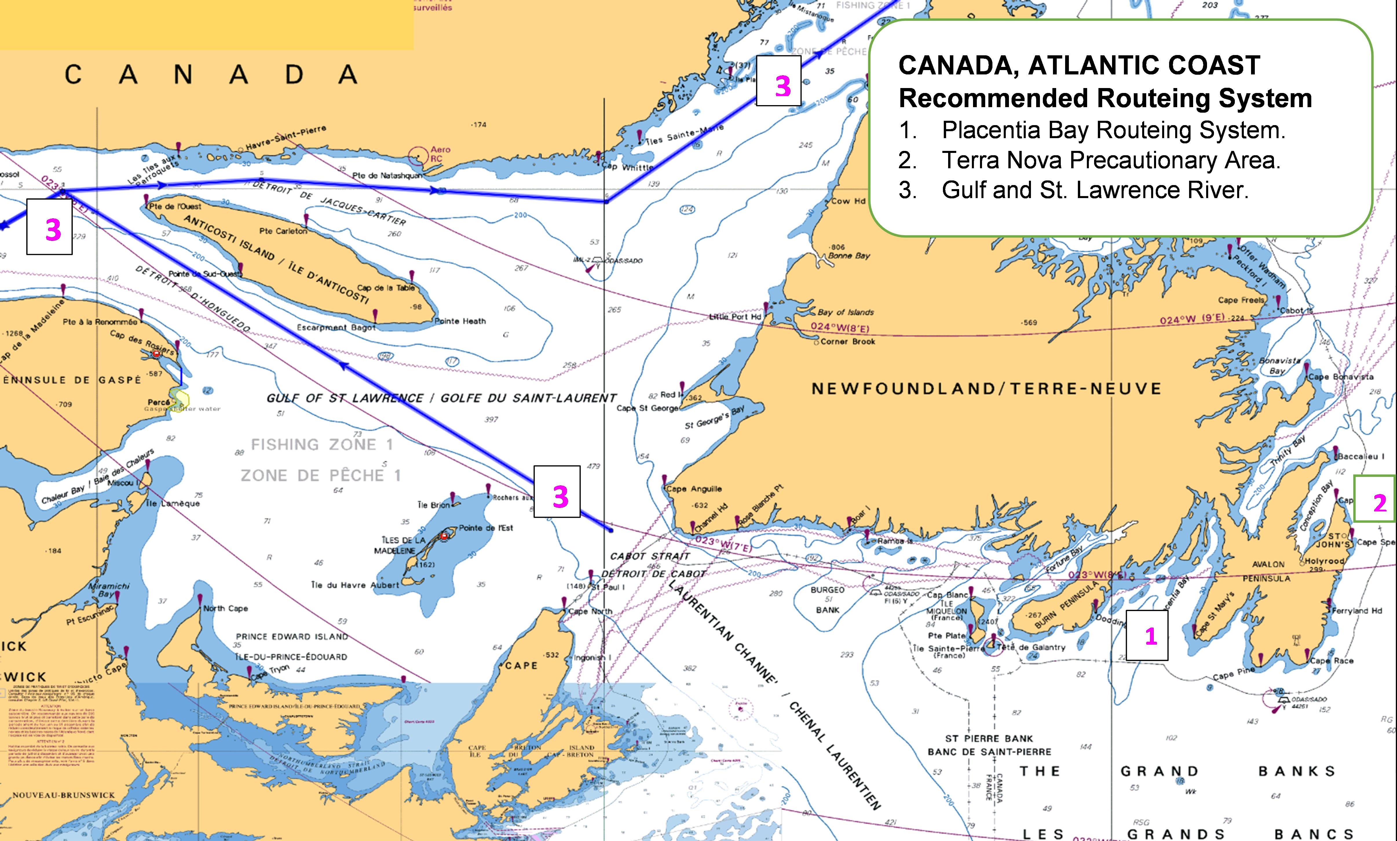 Recommended Canadian Routeing Systems – Atlantic Coast